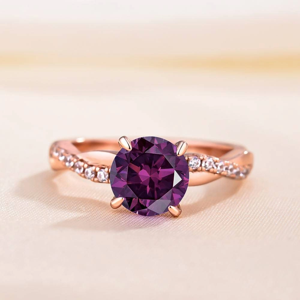 Customer Favorite Trend Setter Louily Rose Gold Twist Round Cut Amethyst Purple Promise Ring For Her