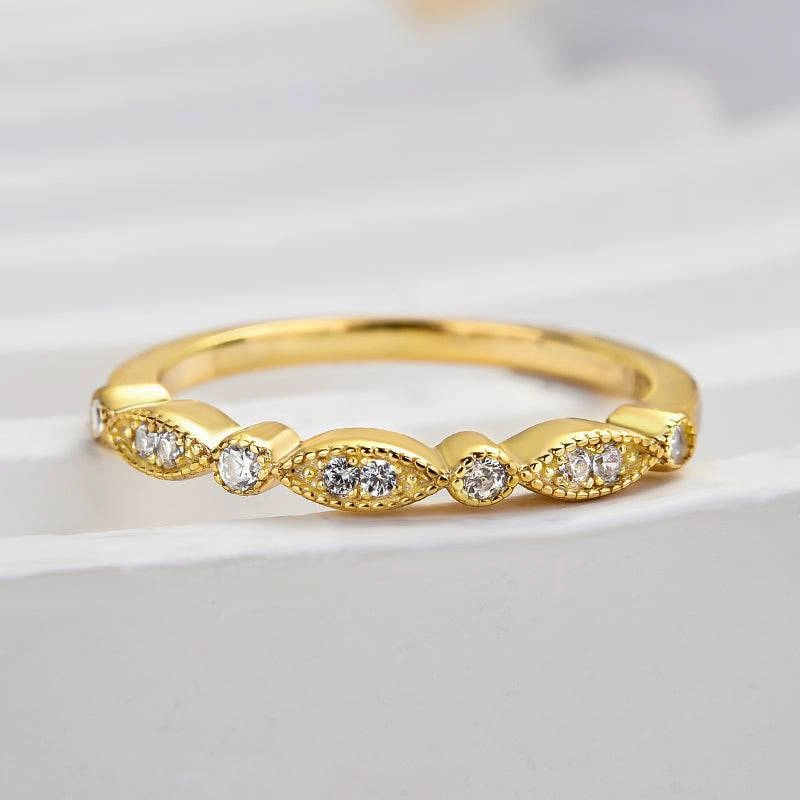 Durable Work Sophisticated Style Louily Art Deco Half Eternity Women's Wedding Band In Sterling Silver