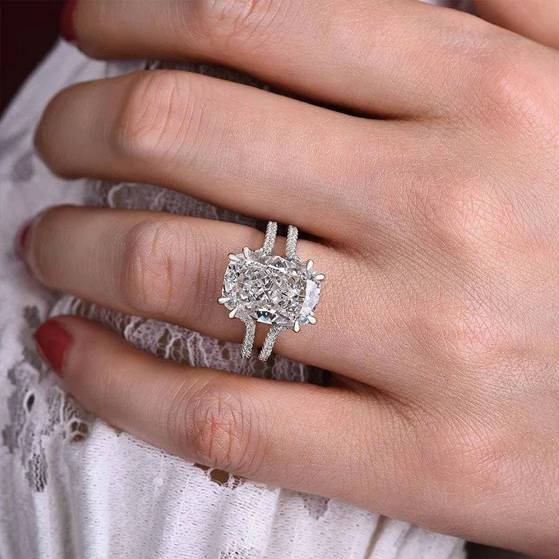 Louily Gorgeous Split Shank Cushion Cut Engagement Ring In Sterling Silver Ready to Wear