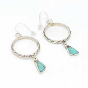 Lightweight Feel Graceful Shape Rochelle Yazzie Navajo Handmade Sterling Silver Turquoise Earrings