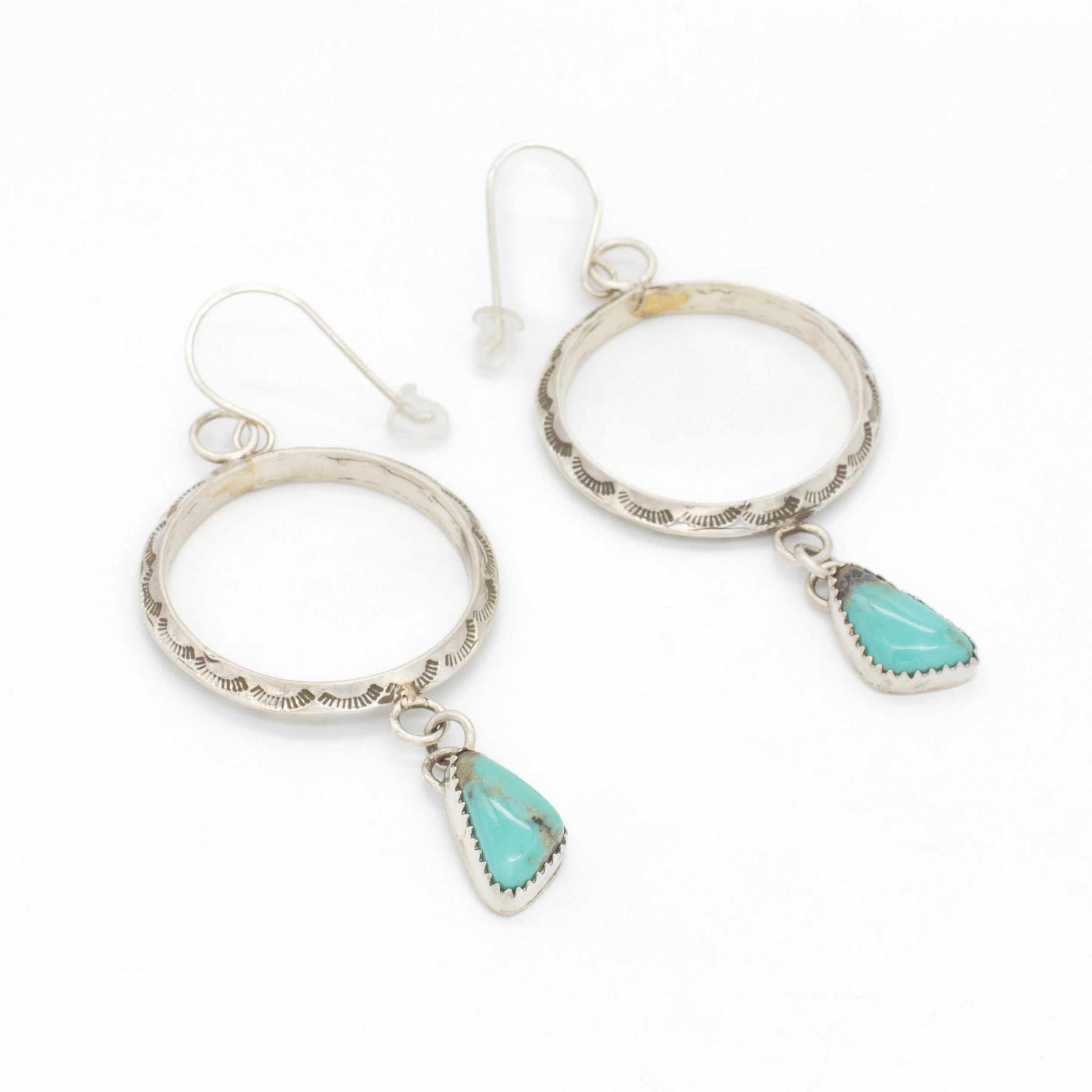 Lightweight Feel Graceful Shape Rochelle Yazzie Navajo Handmade Sterling Silver Turquoise Earrings