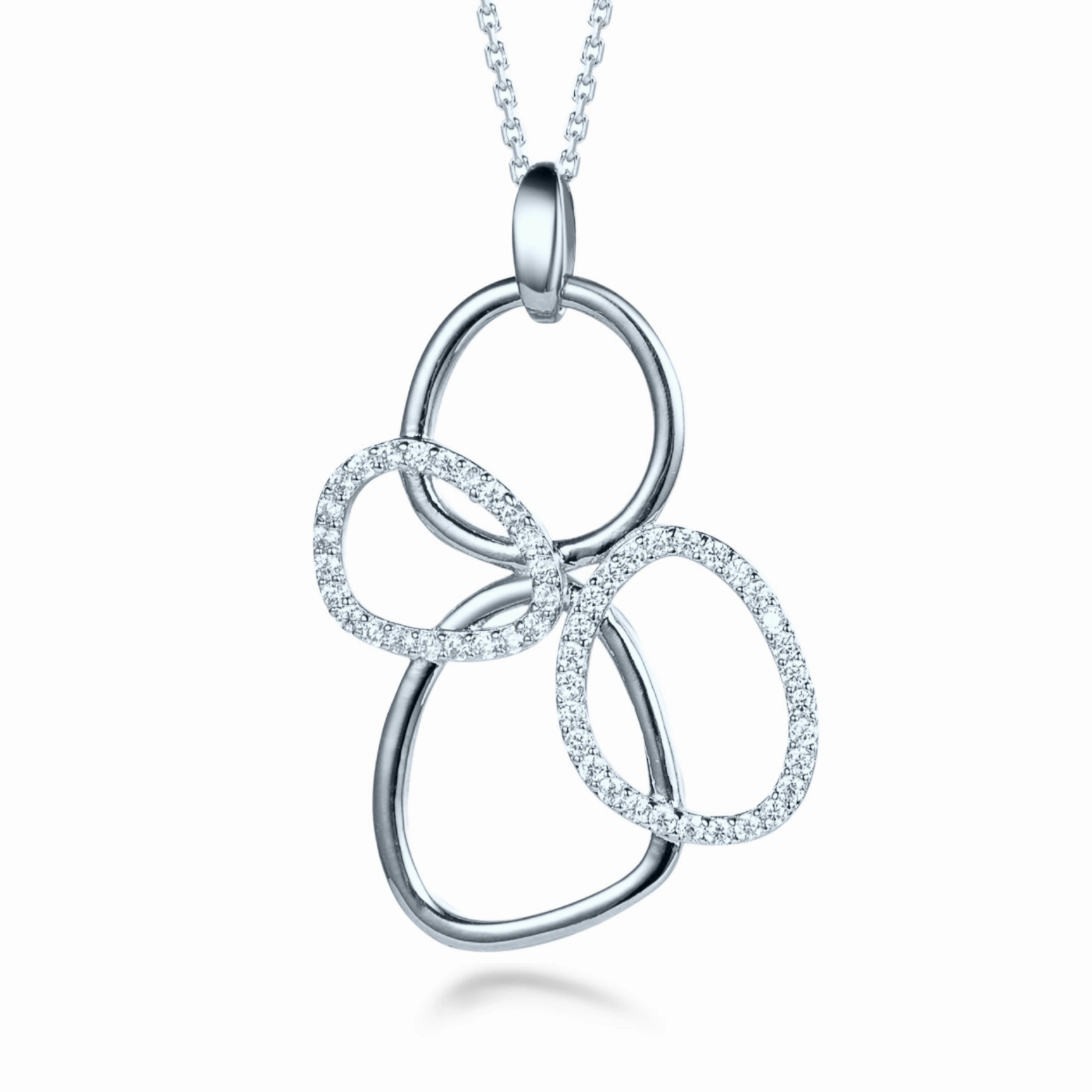 Sterling Silver Gold Plated Interlocking Circles CZ Pendant Necklace Delicate Design