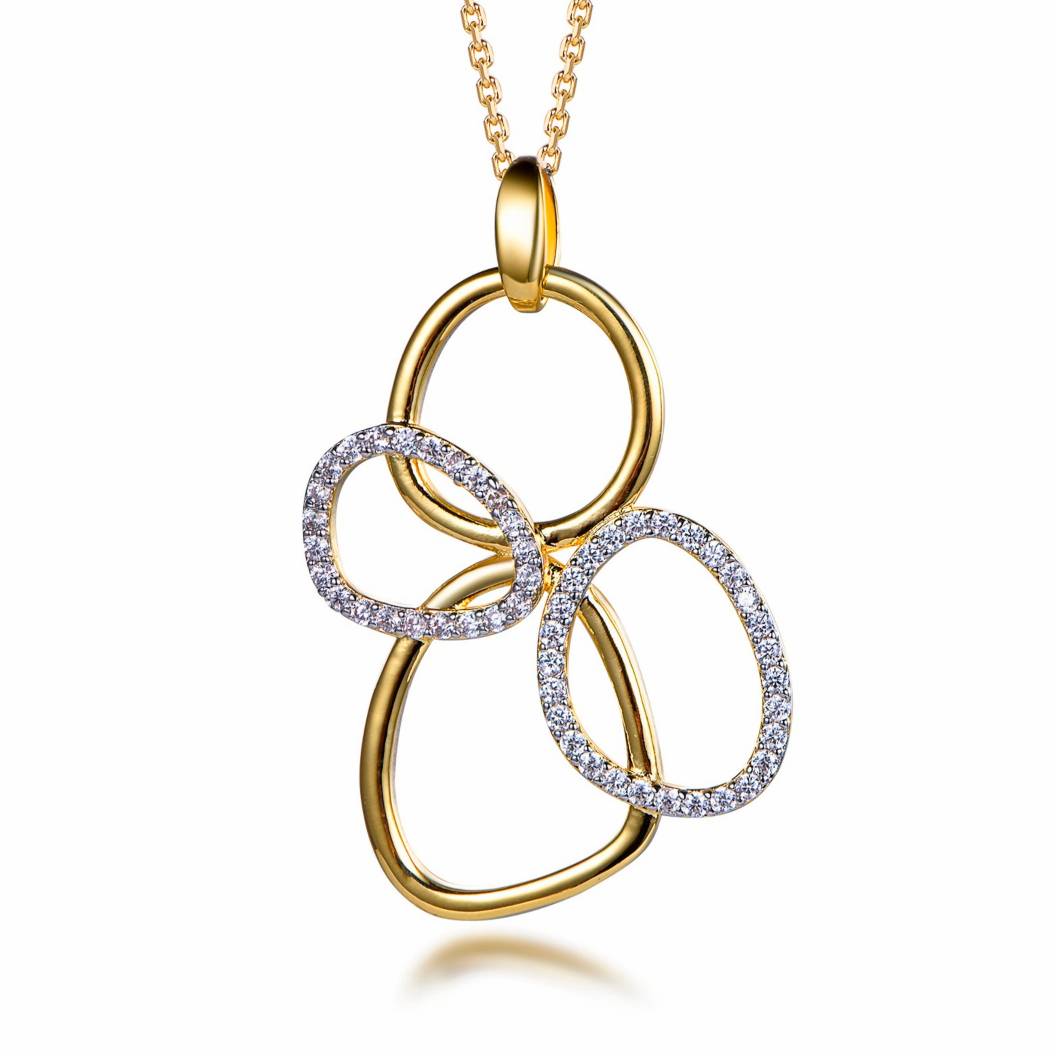 Bright Choice Sterling Silver Gold Plated Interlocking Circles CZ Pendant Necklace