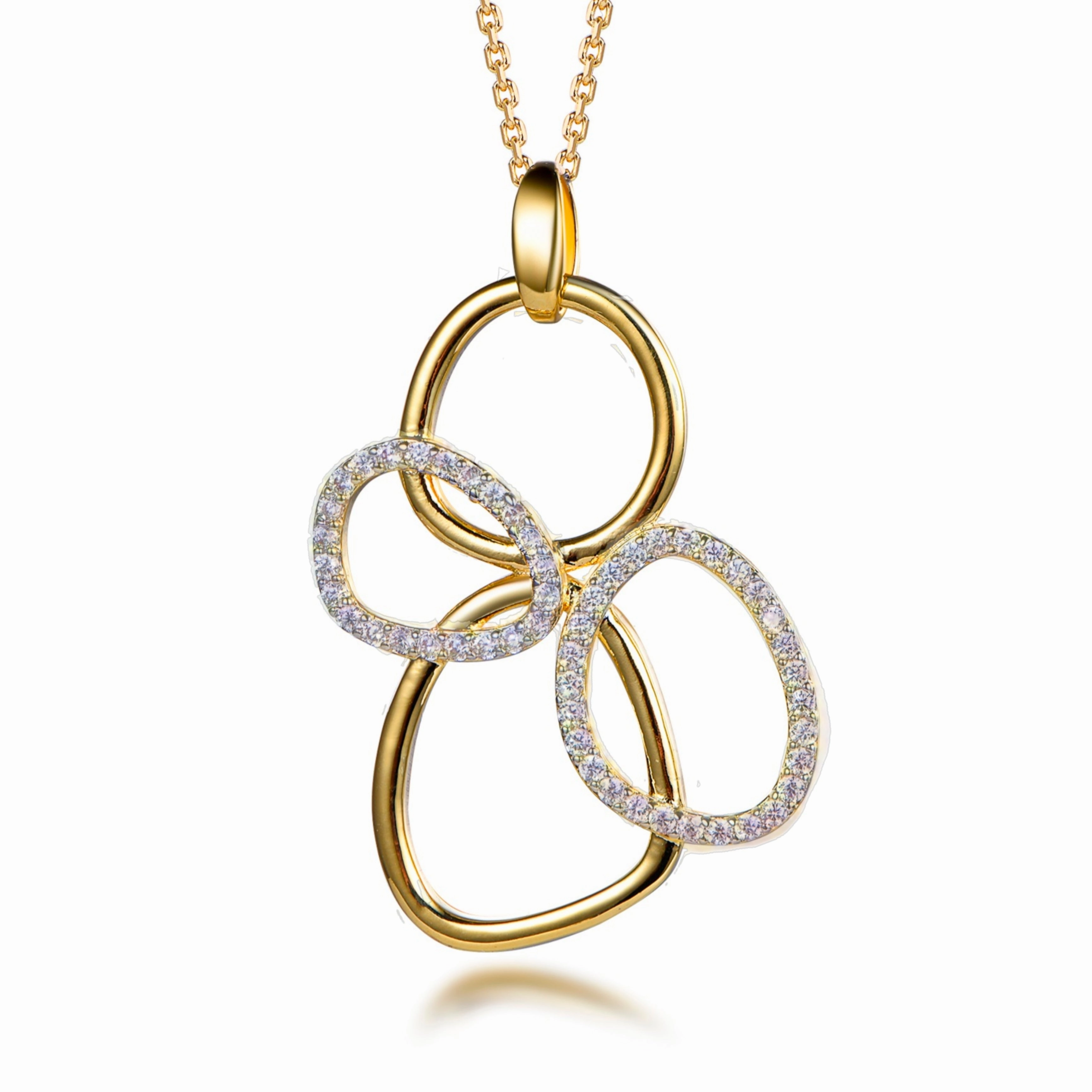 Fashion Pulse Shiny Jewels Sterling Silver Gold Plated Interlocking Circles CZ Pendant Necklace