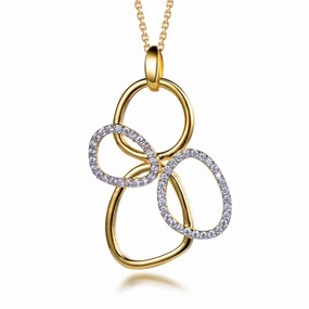 Bright Choice Sterling Silver Gold Plated Interlocking Circles CZ Pendant Necklace