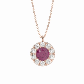 LADIES PENDANT 1/4CT ROUND/RUBY DIAMOND 14K ROSE GOLD (CENTER STONE ROUND DIAMOND 5/8CT ) Shining Look