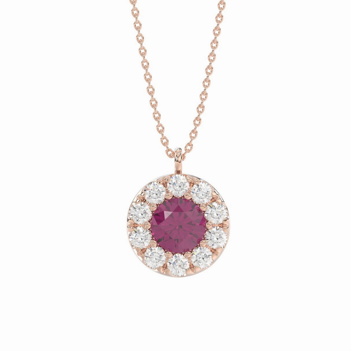 LADIES PENDANT 1/4CT ROUND/RUBY DIAMOND 14K ROSE GOLD (CENTER STONE ROUND DIAMOND 5/8CT ) Shining Look
