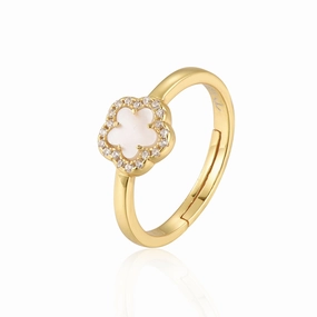 Sterling Silver Gold Plated Mother of Pearl CZ Flower Ring Stylish Moment