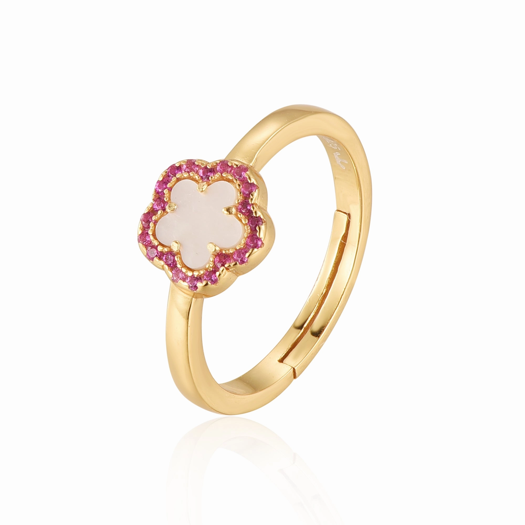 Sterling Silver Gold Plated Mother of Pearl CZ Flower Ring Premium Jewelry Party Moment