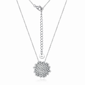 Rhodium Plated Sterling Silver Sprinkled Circle Pendant Necklace Radiant Jewelry Shine
