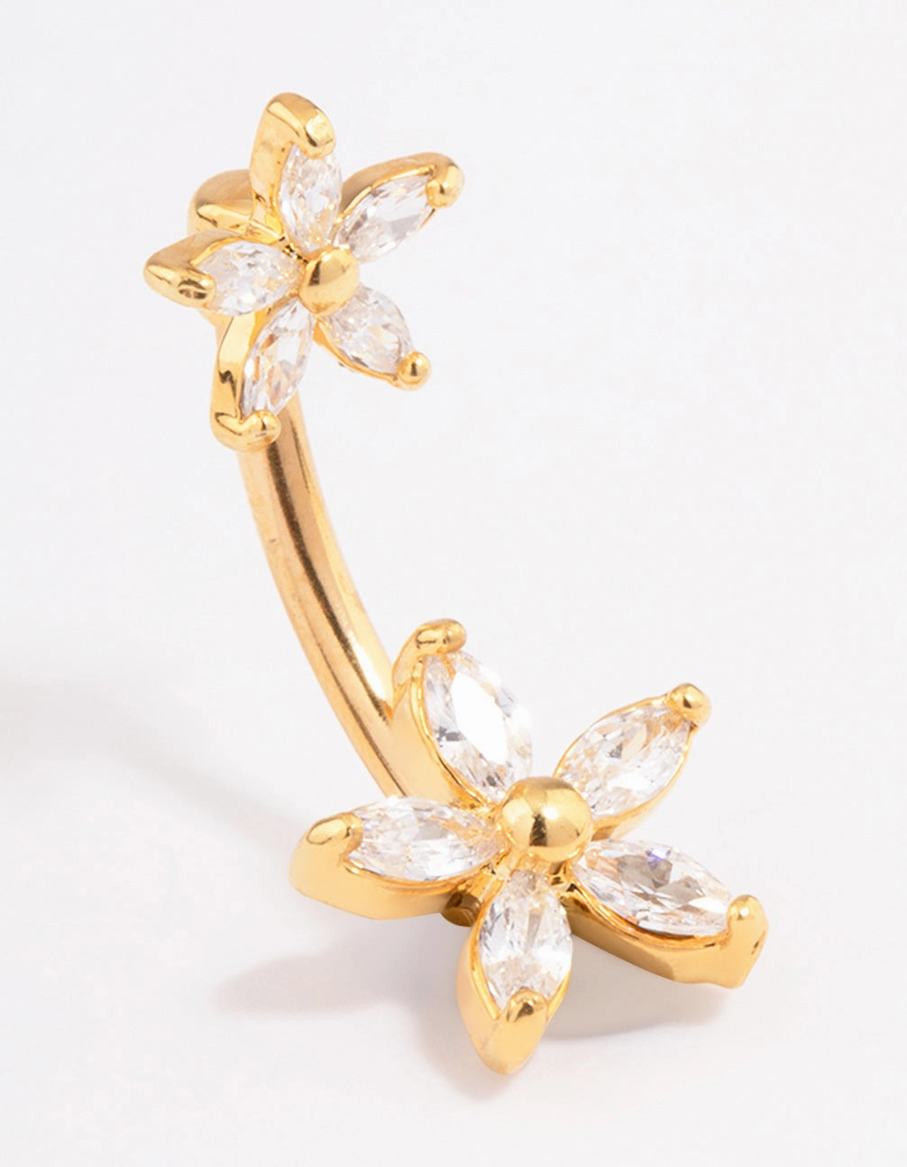 Modern Style Gold Plated Surgical Steel Double Daisy Belly Ring