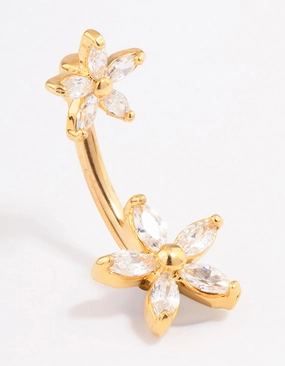 Modern Style Gold Plated Surgical Steel Double Daisy Belly Ring