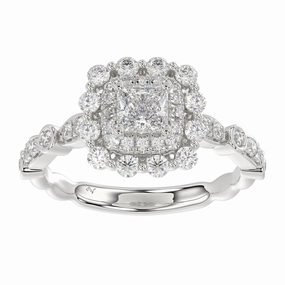 LADIES RING 1.25CT PRINCESS /ROUND DIAMOND 14K WHITE GOLD Premium Feature Polished Style