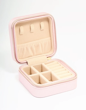 Luxury Craft Metallic Pink PU Leather Pebbled Square Jewellery Case