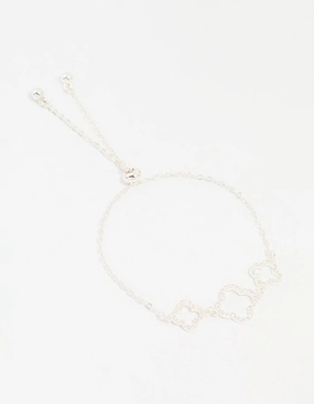 Chic Balance Sophisticated Touch Silver Plated Cubic Zirconia Outline Triple Flower Toggle Bracelet