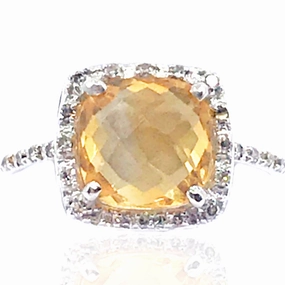 Fashion Accent Bright Highlight 14K White Gold and Diamond Citrine Ring