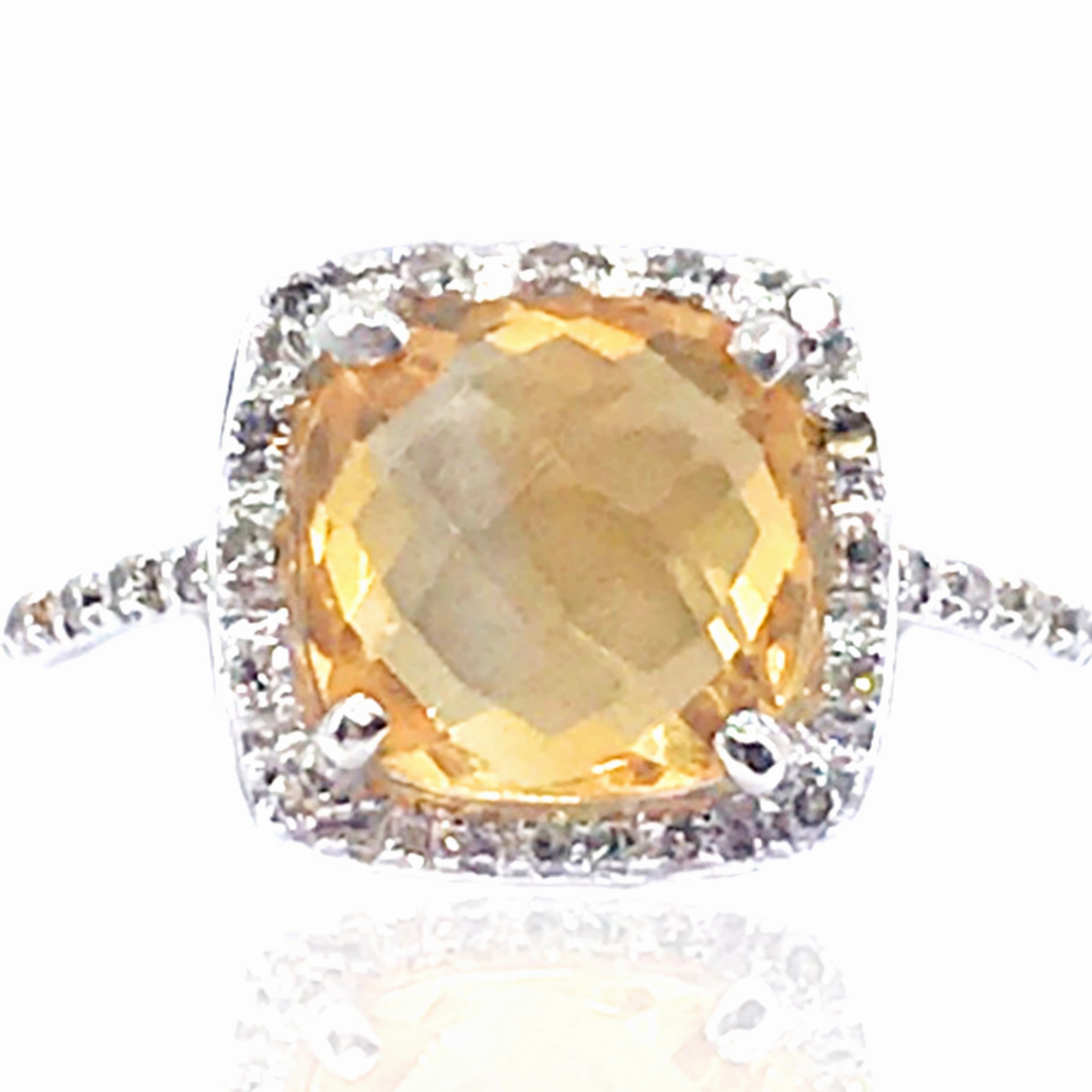 Fashion Accent Bright Highlight 14K White Gold and Diamond Citrine Ring