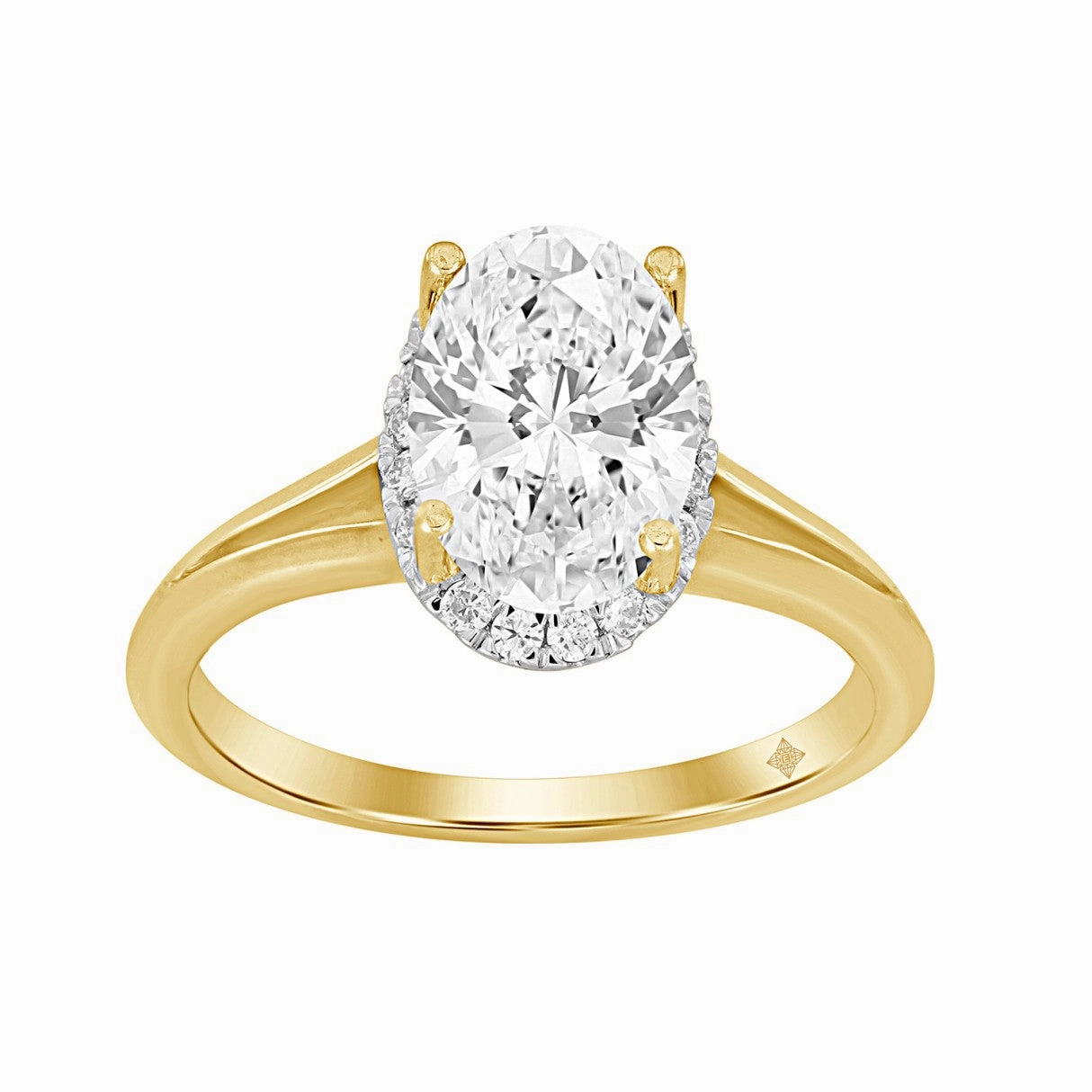 LADIES RING 2 1/6CT ROUND/OVAL DIAMOND 14K YELLOW GOLD (CENTER STONE OVAL DIAMOND 2CT ) Elite Shape