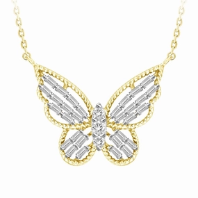 LADIES NECKLACE 0.25CT ROUND/BAGUETTE DIAMOND 10K YELLOW GOLD Radiant Detail