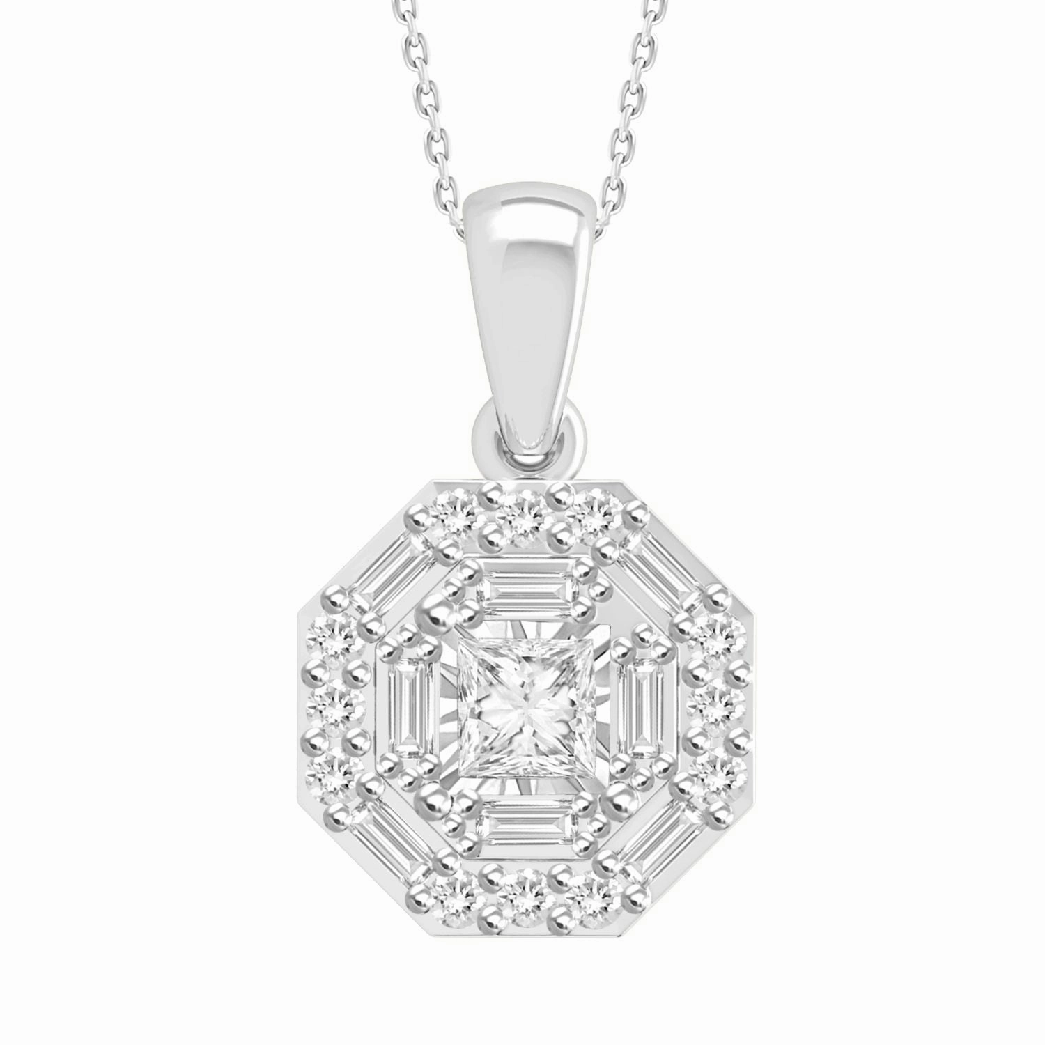 LADIES PENDANT 0.33CT ROUND/PRINCESS/BAGUETTE DIAMOND 10K WHITE GOLD fashion lover