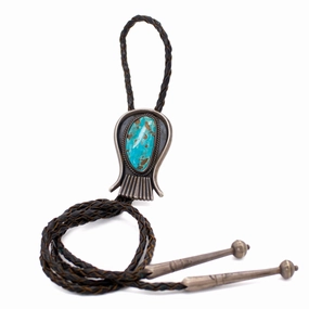 Classic Craft Subtle Vibe Hallmark: WI, Vintage Sterling Silver Turquoise Bolo Tie