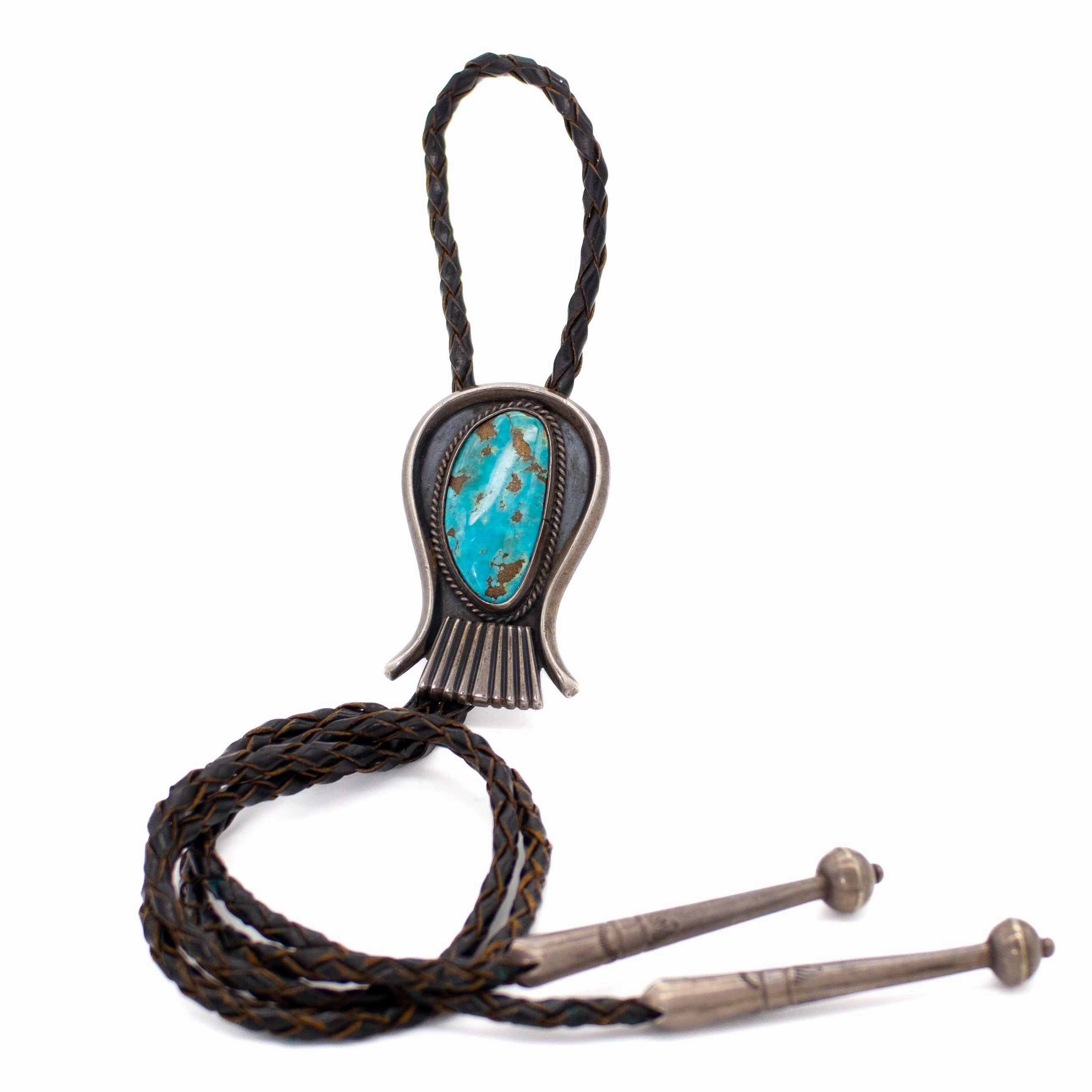 Classic Craft Subtle Vibe Hallmark: WI, Vintage Sterling Silver Turquoise Bolo Tie