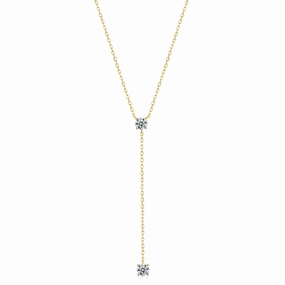 Sterling Silver Gold Plated CZ Double Solitaire Lariat Necklace Work Ready Alluring Touch