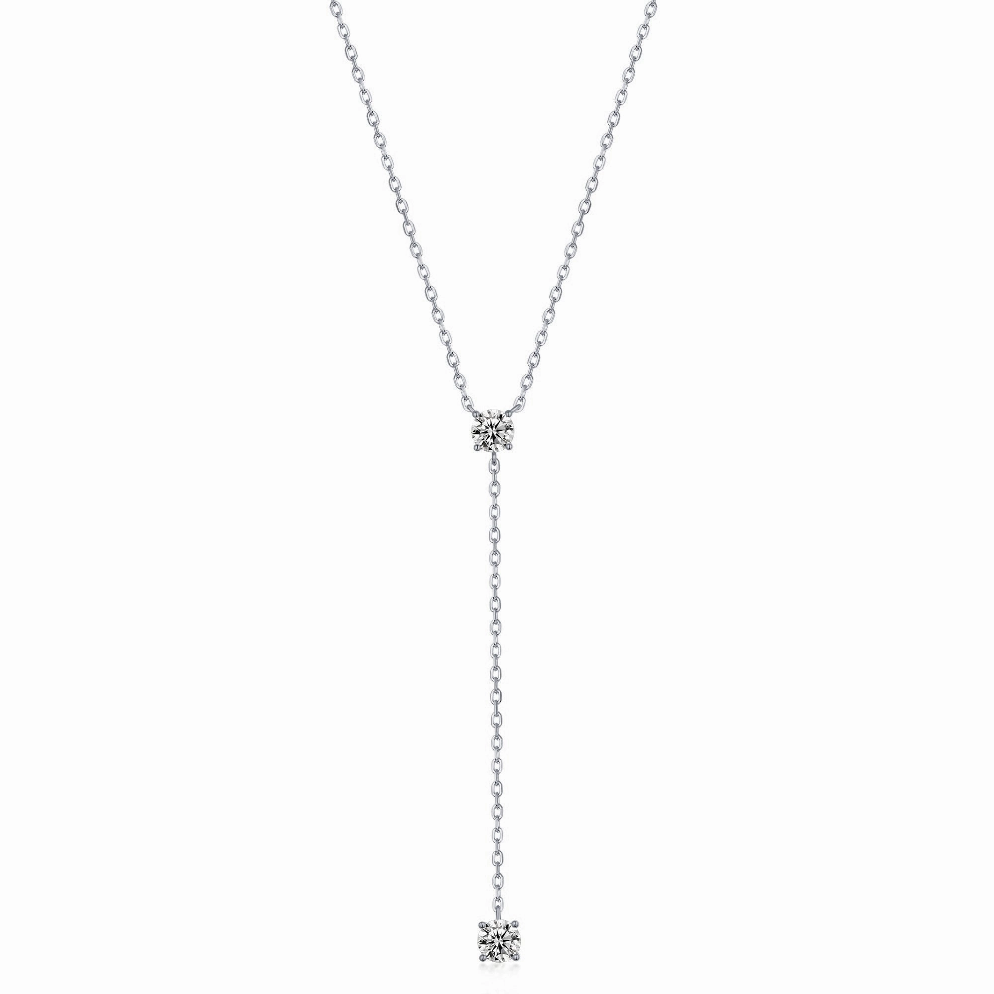 City Spark Sterling Silver Gold Plated CZ Double Solitaire Lariat Necklace