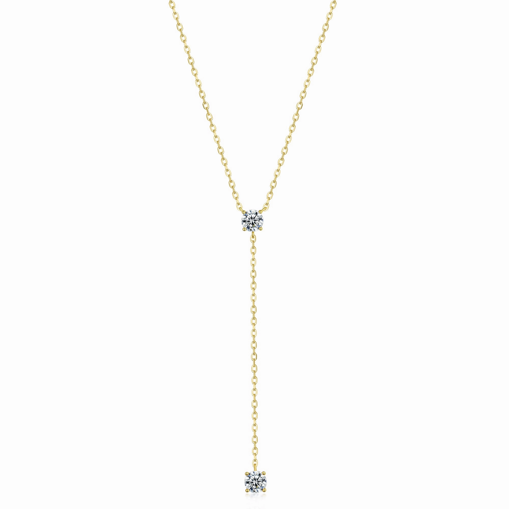 Sterling Silver Gold Plated CZ Double Solitaire Lariat Necklace Work Ready Alluring Touch