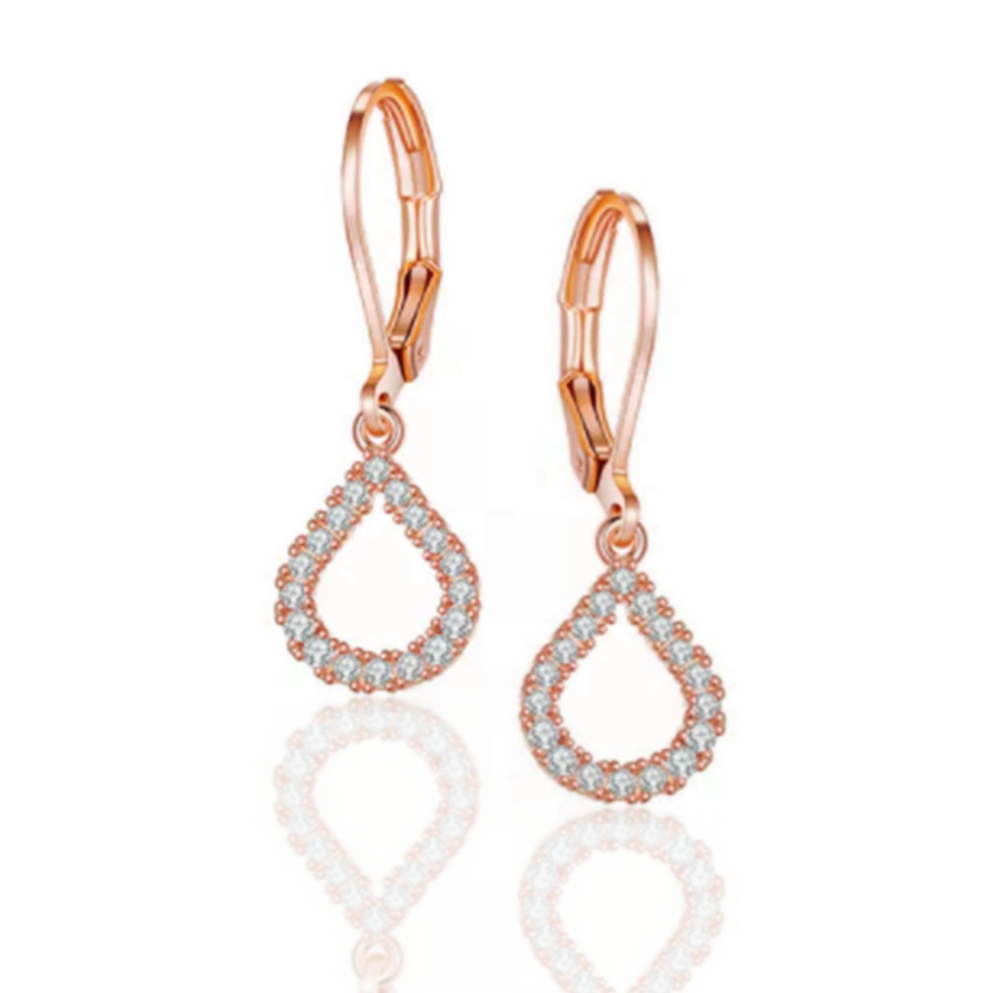 Gold Plated Surgical Steel CZ Hollow Teardrop Shape Earrings Elegant Pick