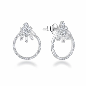Sterling Silver Micropave Round and Baguette CZ Stud Earrings Sophisticated Jewelry Gloss Mode