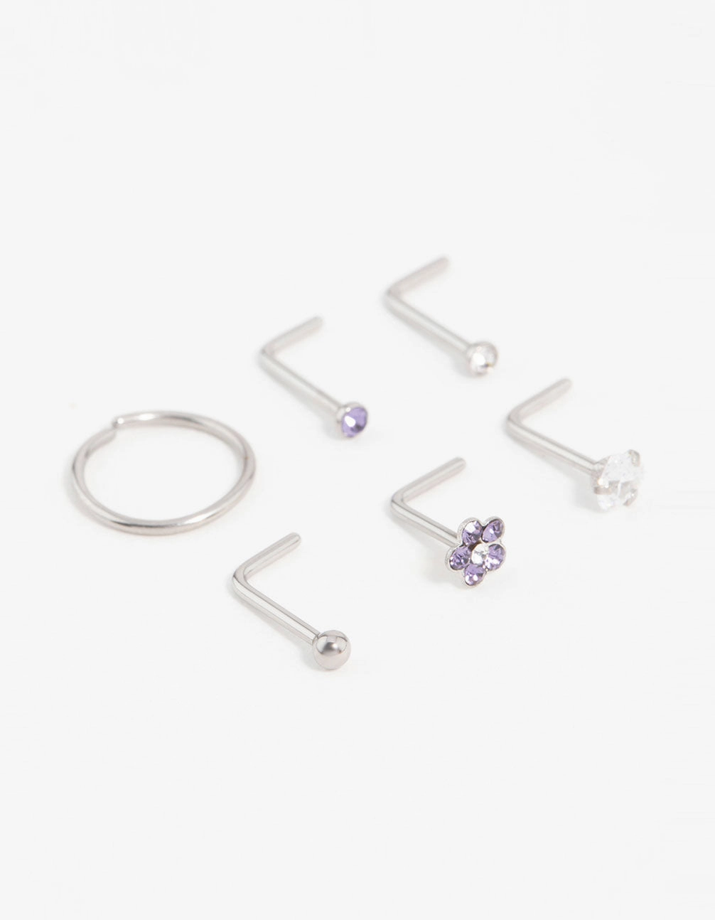 Surgical Steel Cubic Zirconia Flower Nose Piercing 6-Pack Unique Highlight Shimmering Craft