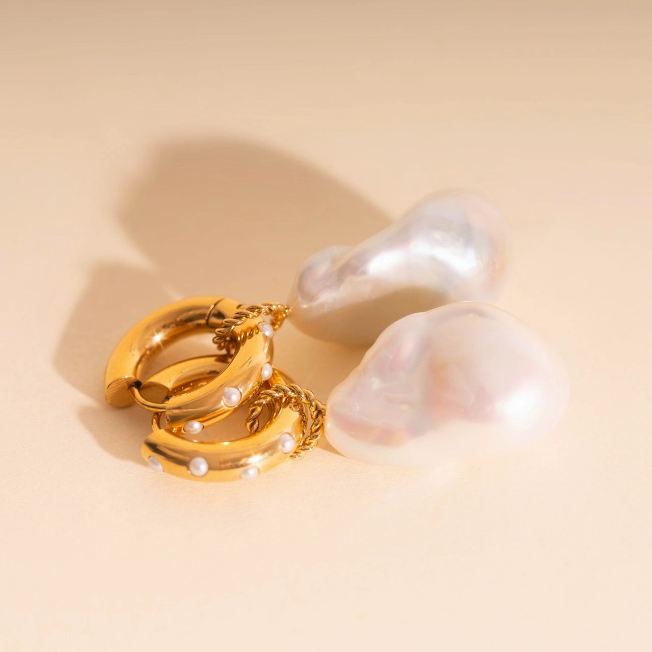 Bold Detailing Elite Touch Jumbo Baroque Natural Pearl Huggie Hoop Charms