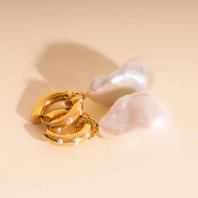 Bold Detailing Elite Touch Jumbo Baroque Natural Pearl Huggie Hoop Charms