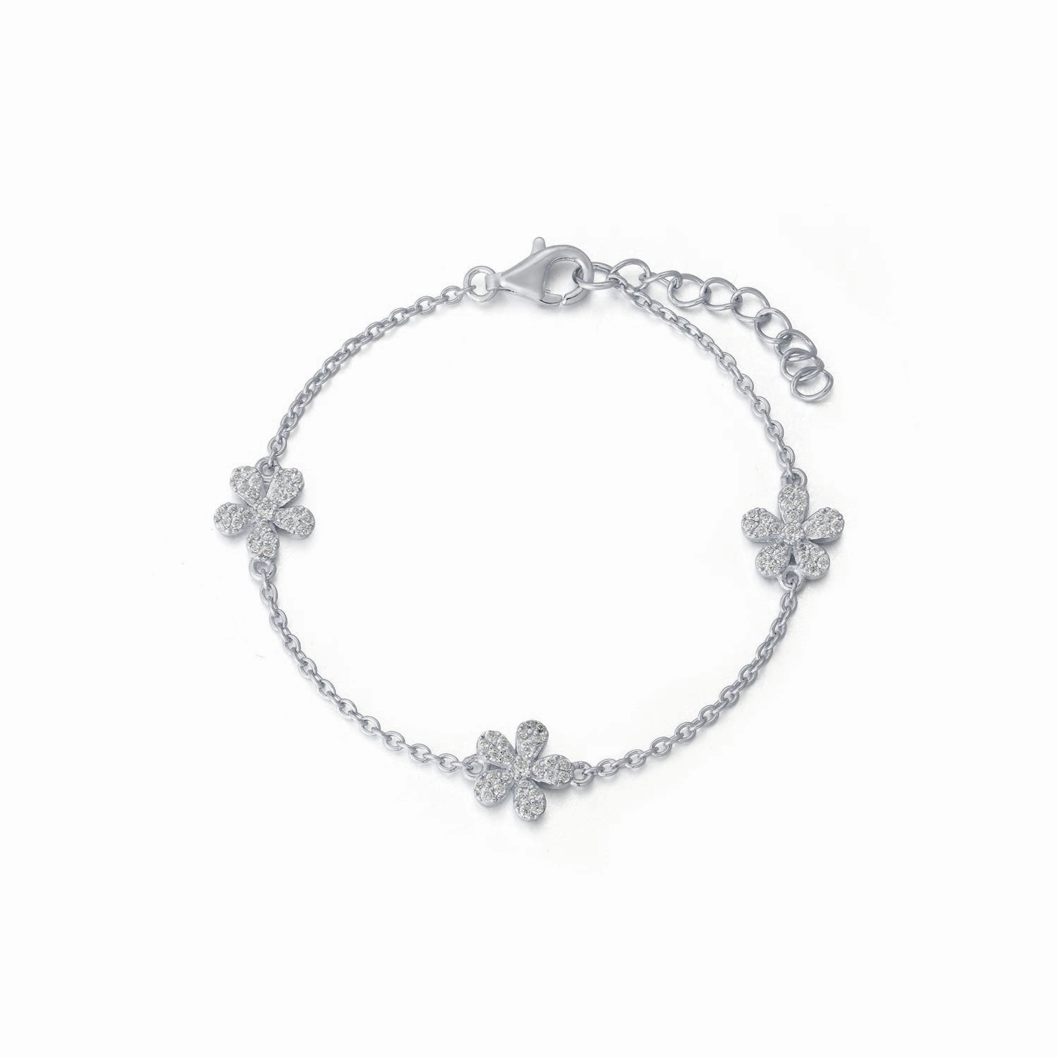 Weekend Accent Sterling Silver 5 Petal Flower Station Bracelet
