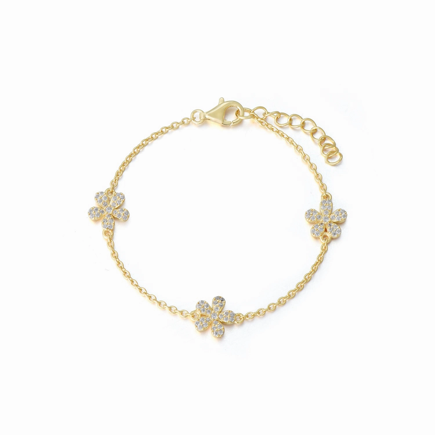 Radiant Look Sterling Silver 5 Petal Flower Station Bracelet