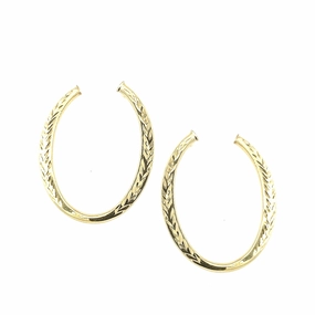 14k Gold Front Facing Open Oval Loop Textured Earring Luxe Accent Trend Focus