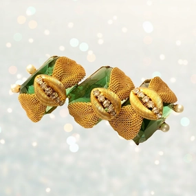 Pretty Pair Timeless Grace Vintage Avant Garde Gold Tone Brooch br Arnold Scaasi. Green Glass Stones Repurpose into a Necklace.