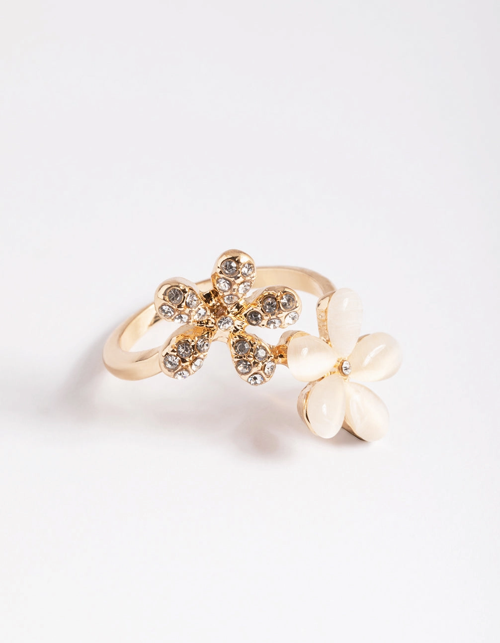 Gold Diamante & Cateye Flower Ring Everlasting Appeal