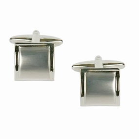Shiny Edge Brushed Rhodium Plated Square Curved Cufflinks Elegant Glow