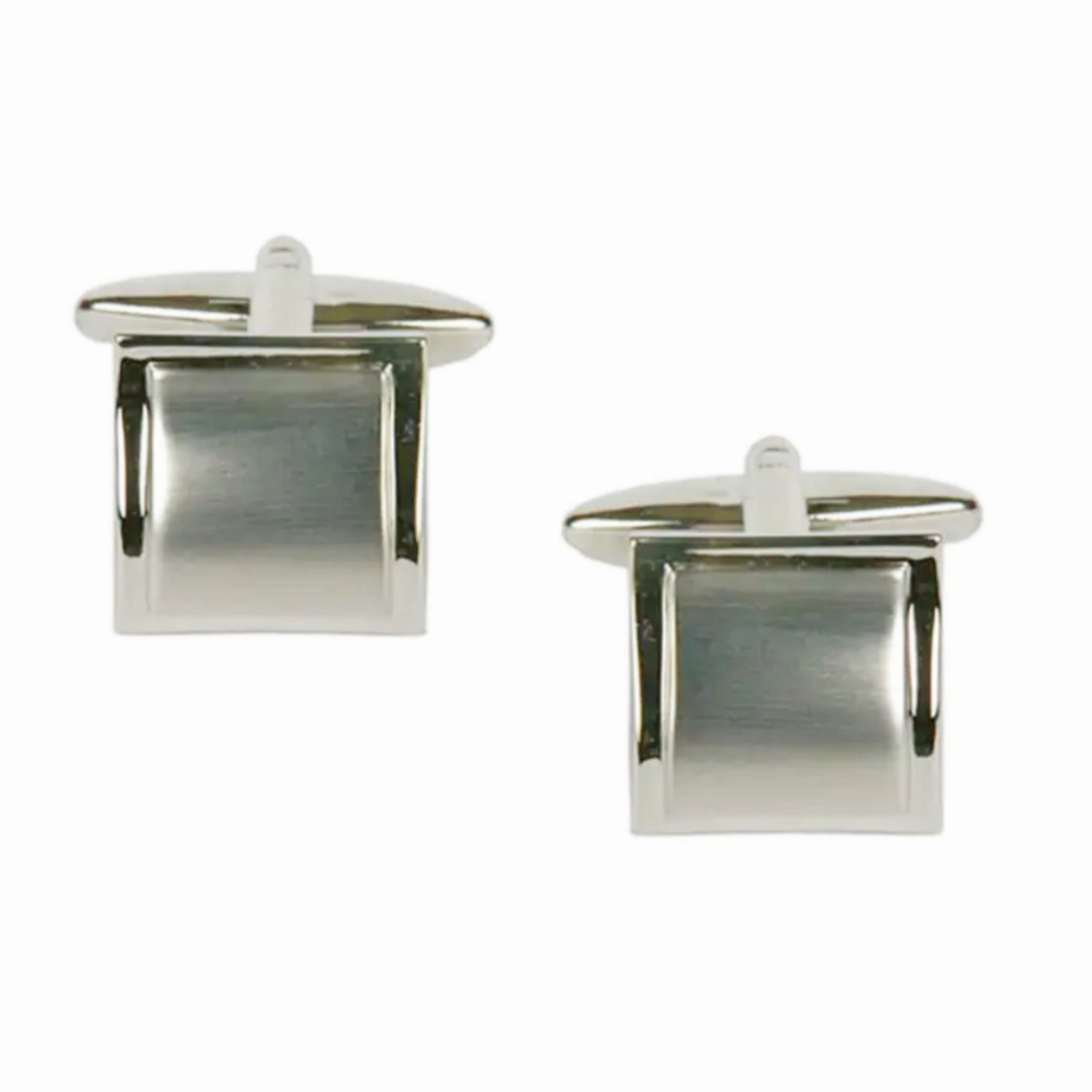 Shiny Edge Brushed Rhodium Plated Square Curved Cufflinks Elegant Glow