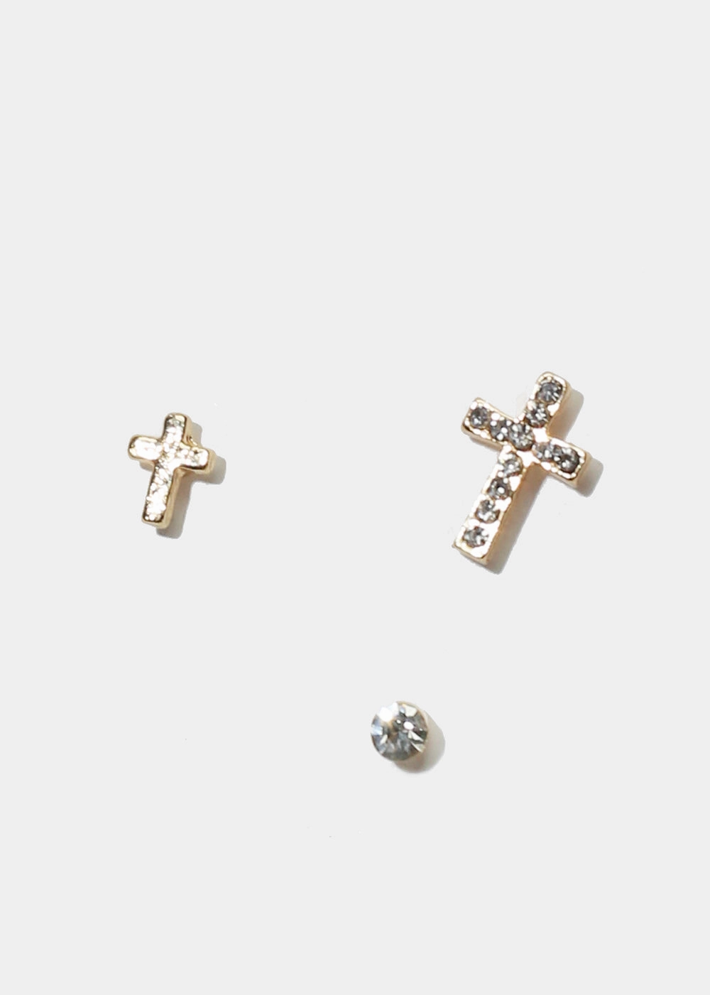 3-Pair Rhinestone Cross Stud Earrings Subtle Feature