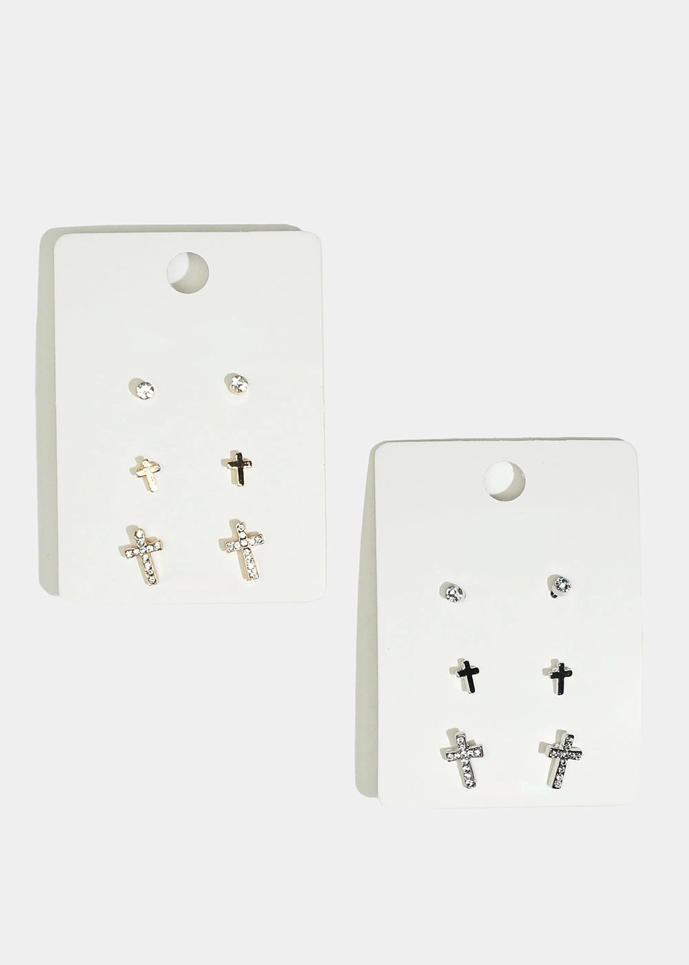 Artisan Crafted Bright Pop 3-Pair Rhinestone Cross Stud Earrings
