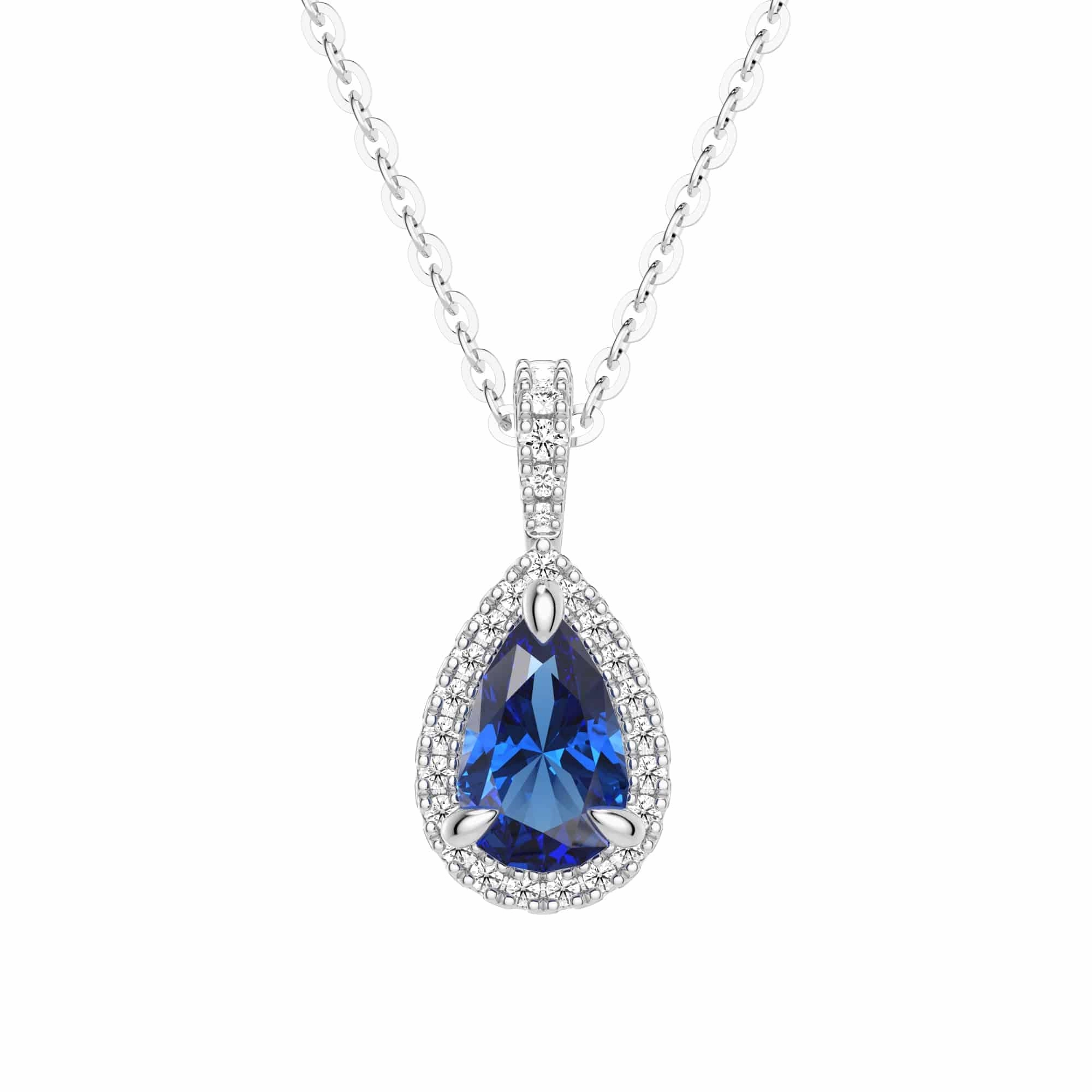 Polished Glow 1 CT. Pear Shaped Sapphire Pendant with Pav?? Diamond Halo
