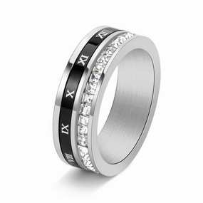 Rotatable Square Diamond Tungsten Ring with Roman Numerals For Men Holiday Gift