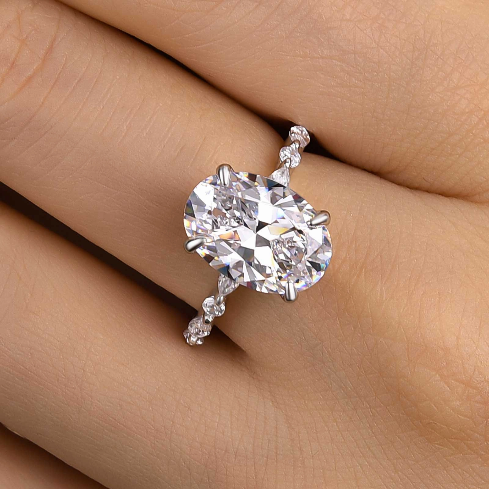 Superior Art Shiny Accessory Louily Unique Oval Cut Engagement Ring In Sterling Silver