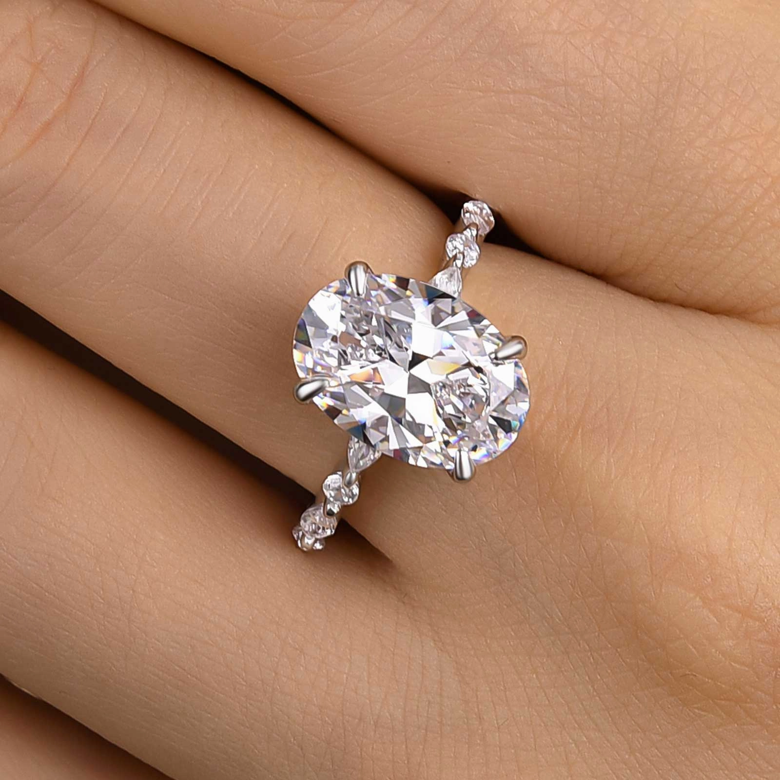 Louily Unique Oval Cut Engagement Ring In Sterling Silver Alkali resistant Creative Token