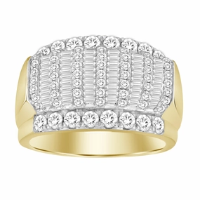 MEN'S BAND 2.00CT ROUND/BAGUETTE DIAMOND 10K YELLOW GOLD Refined Finish