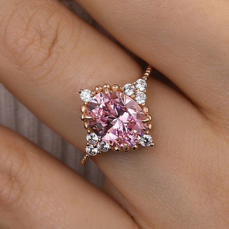 Louily Pink Stone Rose Gold Oval Cut Engagement Ring Low-Cost Product
