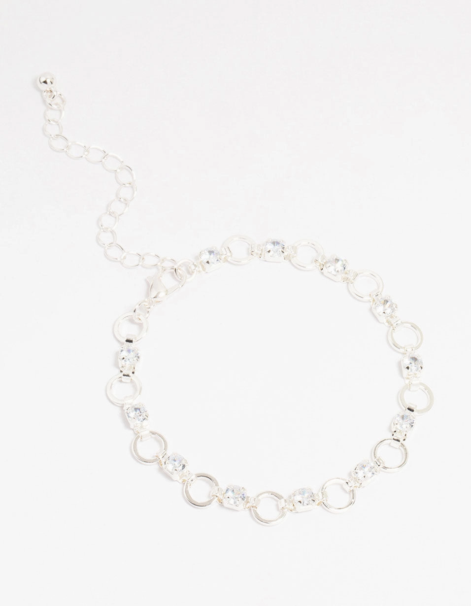 Silver Plated Brass Cubic Zirconia Alternating Link Bracelet Leading Style